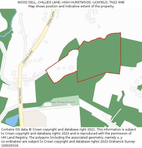 WOOD DELL, CHILLIES LANE, HIGH HURSTWOOD, UCKFIELD, TN22 4AB: Location map and indicative extent of plot