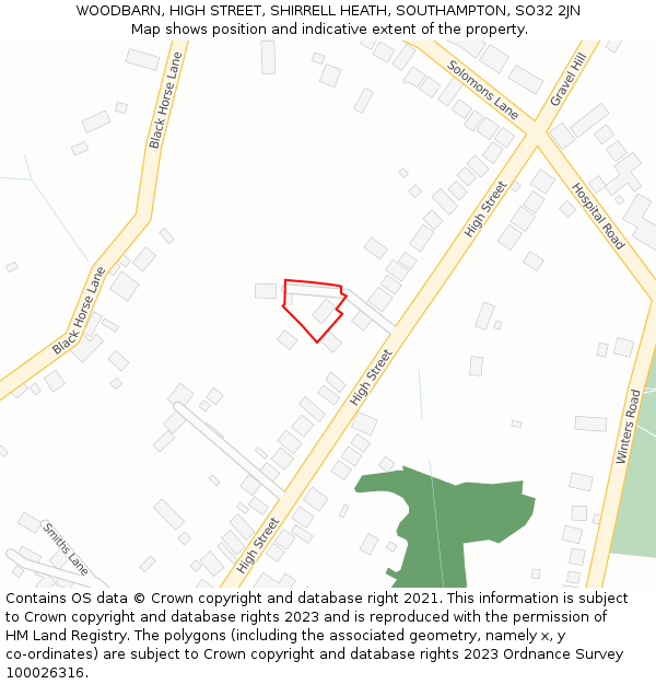 WOODBARN, HIGH STREET, SHIRRELL HEATH, SOUTHAMPTON, SO32 2JN: Location map and indicative extent of plot