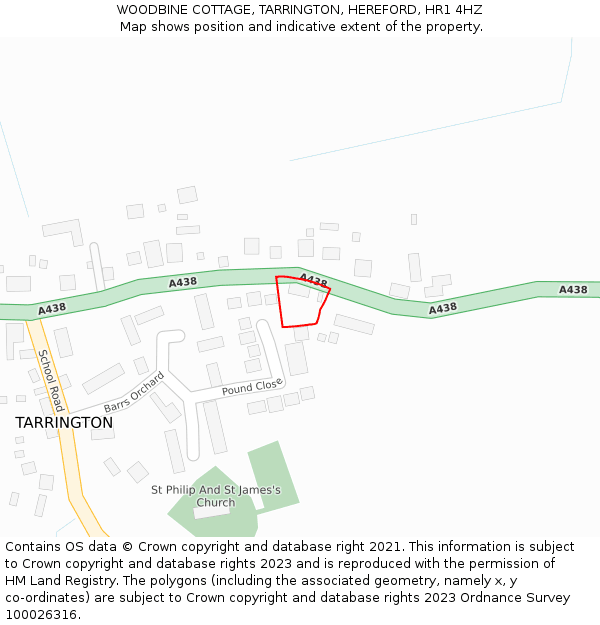 WOODBINE COTTAGE, TARRINGTON, HEREFORD, HR1 4HZ: Location map and indicative extent of plot