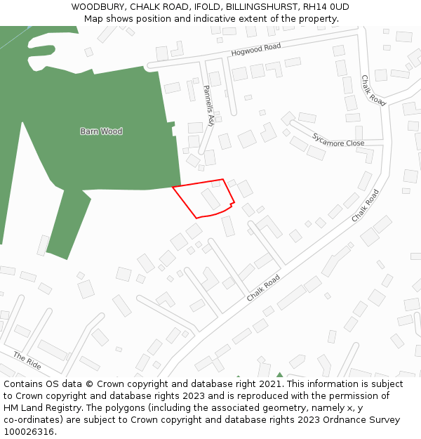 WOODBURY, CHALK ROAD, IFOLD, BILLINGSHURST, RH14 0UD: Location map and indicative extent of plot