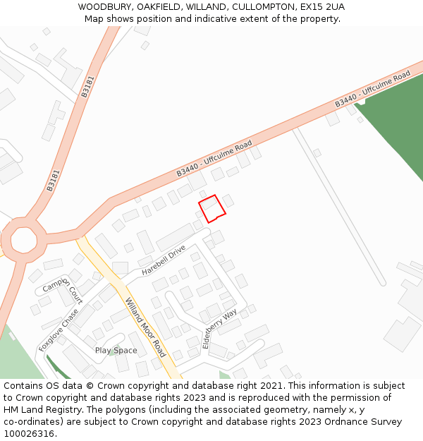 WOODBURY, OAKFIELD, WILLAND, CULLOMPTON, EX15 2UA: Location map and indicative extent of plot