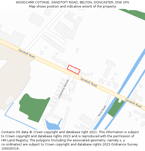 WOODCARR COTTAGE, SANDTOFT ROAD, BELTON, DONCASTER, DN9 1PN: Location map and indicative extent of plot