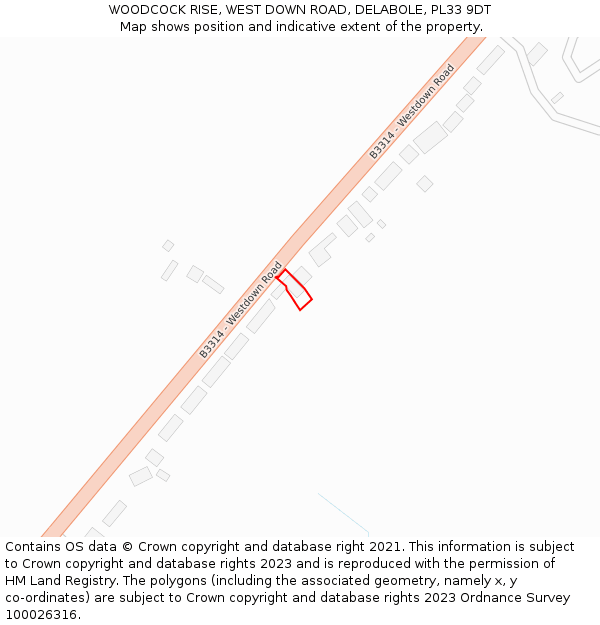 WOODCOCK RISE, WEST DOWN ROAD, DELABOLE, PL33 9DT: Location map and indicative extent of plot