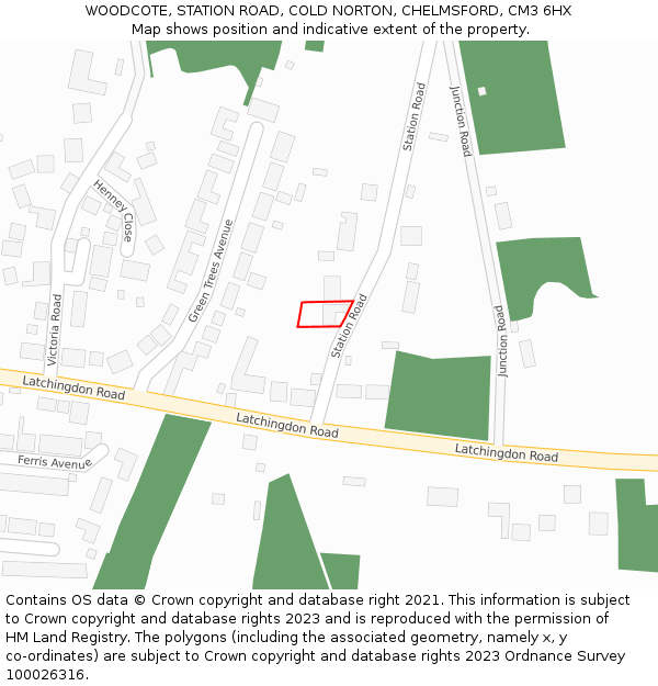 WOODCOTE, STATION ROAD, COLD NORTON, CHELMSFORD, CM3 6HX: Location map and indicative extent of plot