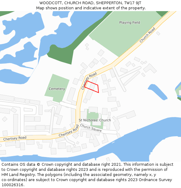 WOODCOTT, CHURCH ROAD, SHEPPERTON, TW17 9JT: Location map and indicative extent of plot
