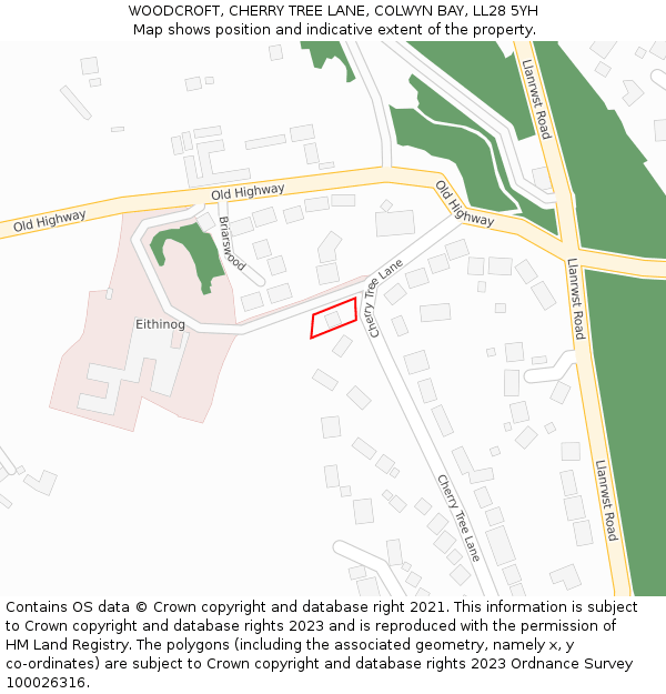 WOODCROFT, CHERRY TREE LANE, COLWYN BAY, LL28 5YH: Location map and indicative extent of plot