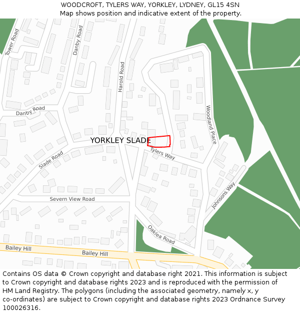 WOODCROFT, TYLERS WAY, YORKLEY, LYDNEY, GL15 4SN: Location map and indicative extent of plot