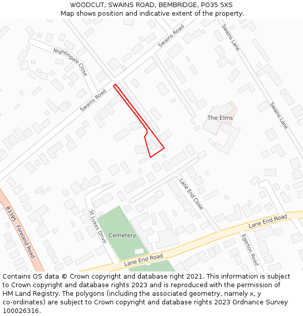 WOODCUT, SWAINS ROAD, BEMBRIDGE, PO35 5XS: Location map and indicative extent of plot