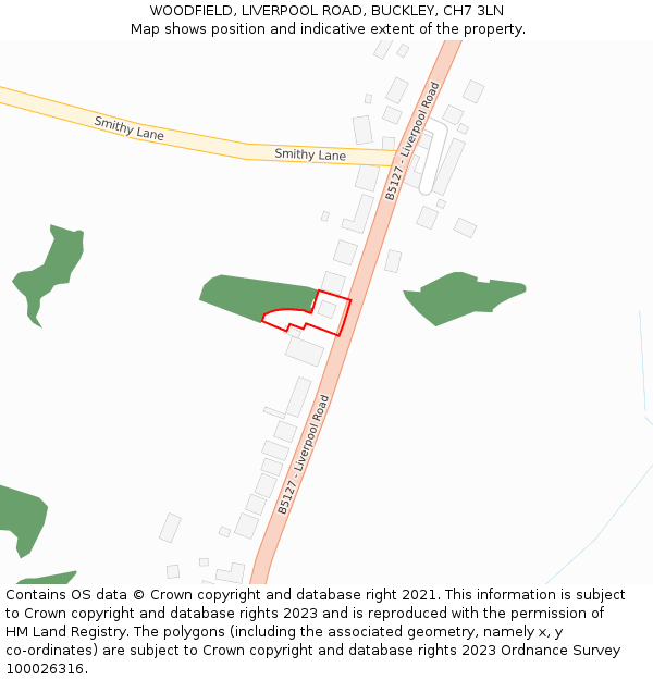 WOODFIELD, LIVERPOOL ROAD, BUCKLEY, CH7 3LN: Location map and indicative extent of plot