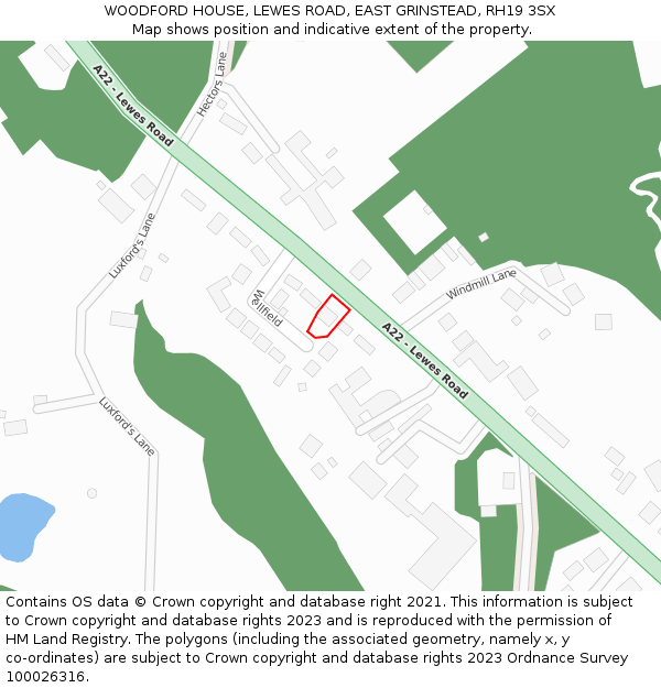 WOODFORD HOUSE, LEWES ROAD, EAST GRINSTEAD, RH19 3SX: Location map and indicative extent of plot