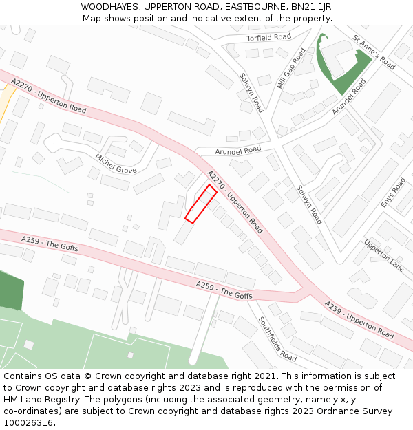 WOODHAYES, UPPERTON ROAD, EASTBOURNE, BN21 1JR: Location map and indicative extent of plot