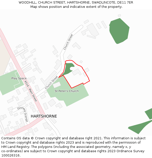 WOODHILL, CHURCH STREET, HARTSHORNE, SWADLINCOTE, DE11 7ER: Location map and indicative extent of plot