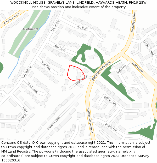 WOODKNOLL HOUSE, GRAVELYE LANE, LINDFIELD, HAYWARDS HEATH, RH16 2SW: Location map and indicative extent of plot