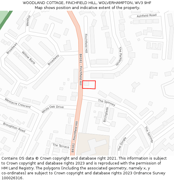 WOODLAND COTTAGE, FINCHFIELD HILL, WOLVERHAMPTON, WV3 9HF: Location map and indicative extent of plot