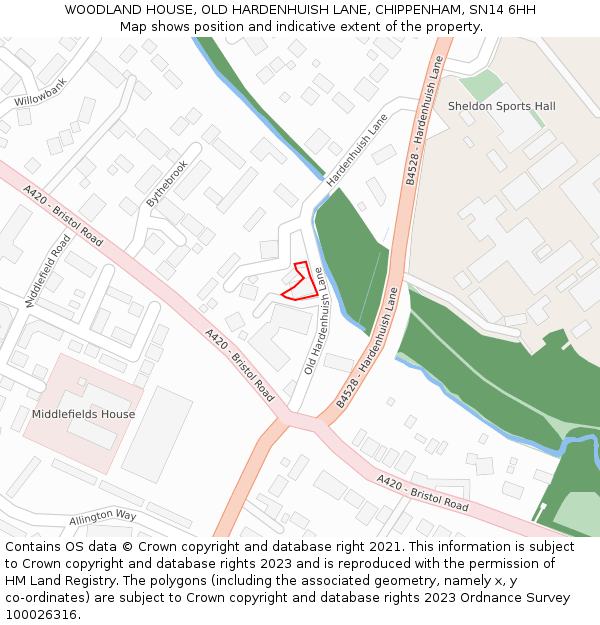 WOODLAND HOUSE, OLD HARDENHUISH LANE, CHIPPENHAM, SN14 6HH: Location map and indicative extent of plot