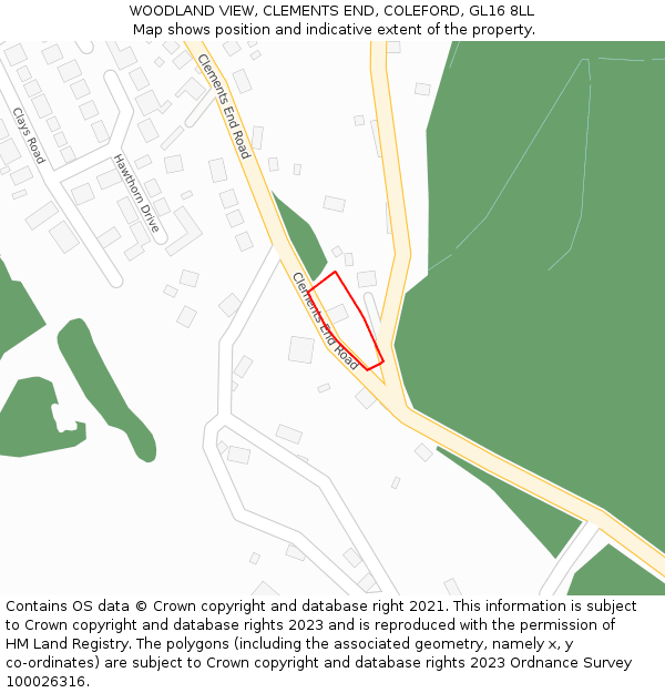 WOODLAND VIEW, CLEMENTS END, COLEFORD, GL16 8LL: Location map and indicative extent of plot