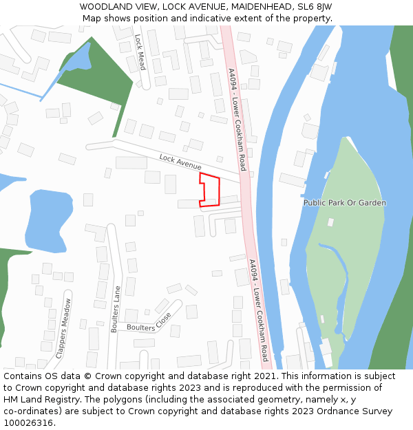 WOODLAND VIEW, LOCK AVENUE, MAIDENHEAD, SL6 8JW: Location map and indicative extent of plot