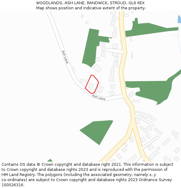 WOODLANDS, ASH LANE, RANDWICK, STROUD, GL6 6EX: Location map and indicative extent of plot