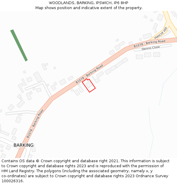 WOODLANDS, BARKING, IPSWICH, IP6 8HP: Location map and indicative extent of plot