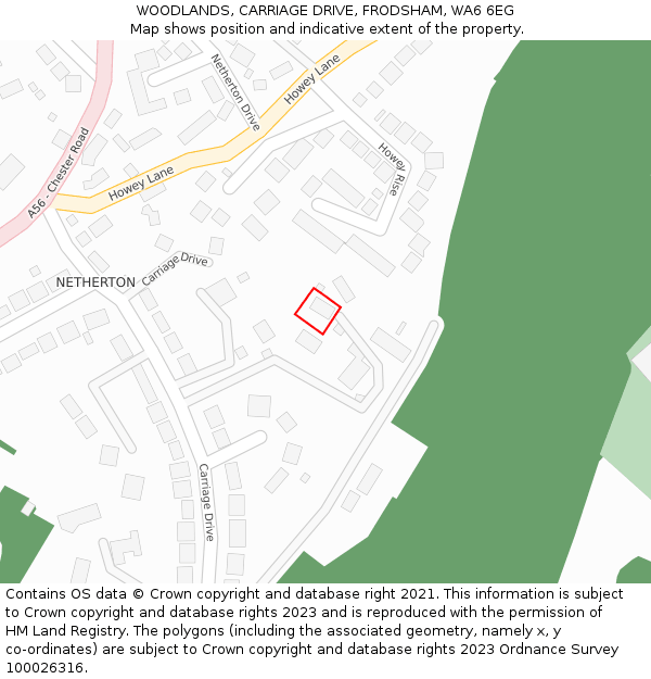 WOODLANDS, CARRIAGE DRIVE, FRODSHAM, WA6 6EG: Location map and indicative extent of plot