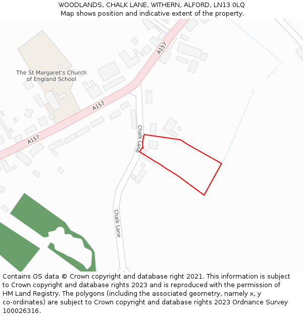WOODLANDS, CHALK LANE, WITHERN, ALFORD, LN13 0LQ: Location map and indicative extent of plot
