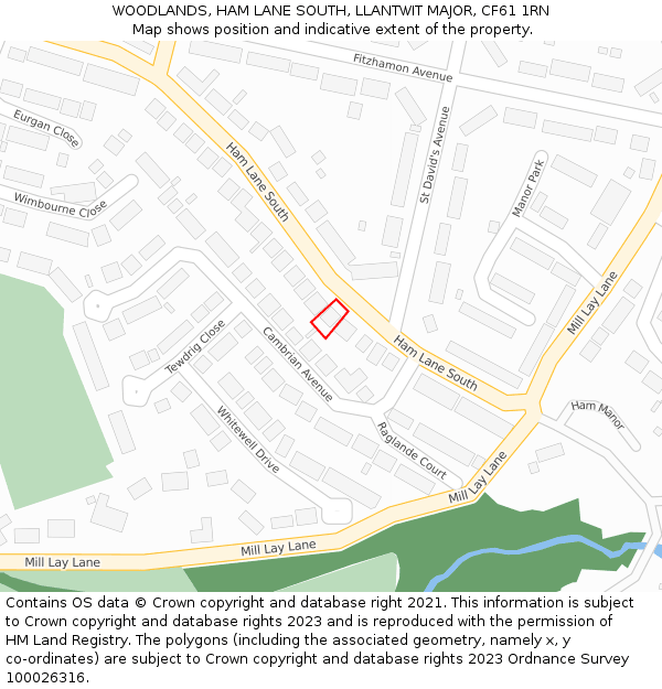 WOODLANDS, HAM LANE SOUTH, LLANTWIT MAJOR, CF61 1RN: Location map and indicative extent of plot
