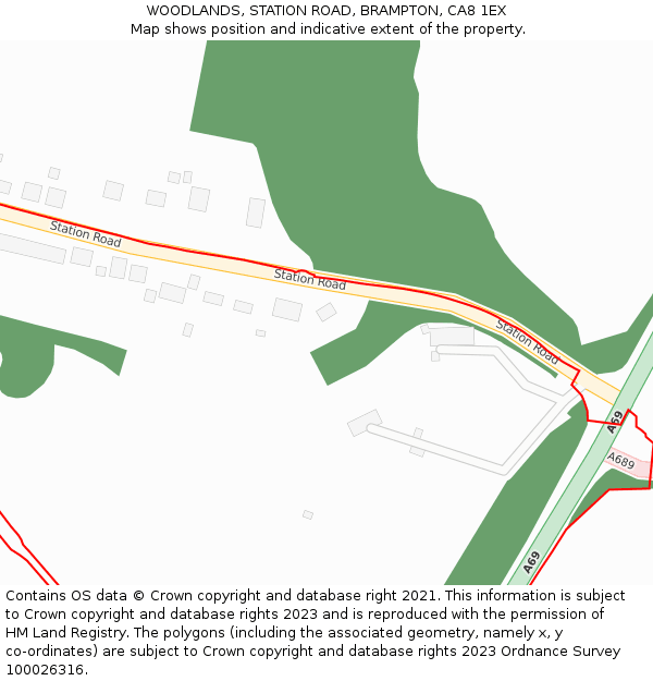 WOODLANDS, STATION ROAD, BRAMPTON, CA8 1EX: Location map and indicative extent of plot