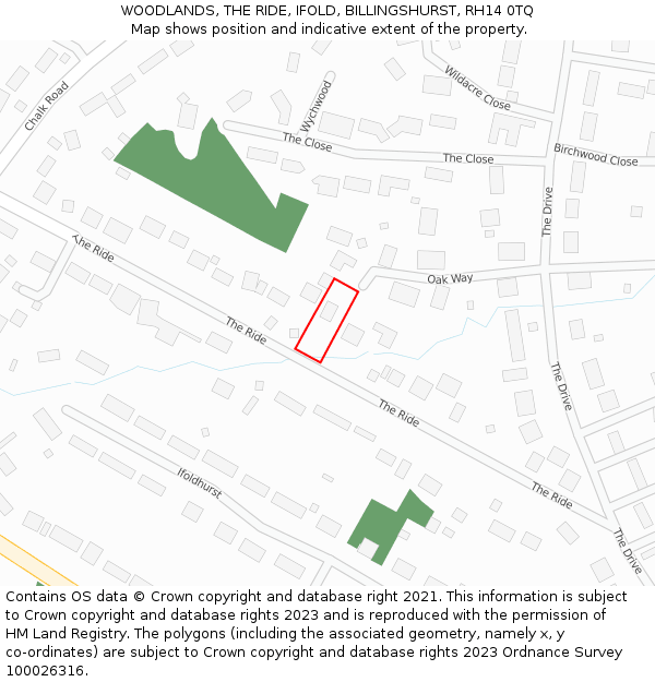 WOODLANDS, THE RIDE, IFOLD, BILLINGSHURST, RH14 0TQ: Location map and indicative extent of plot
