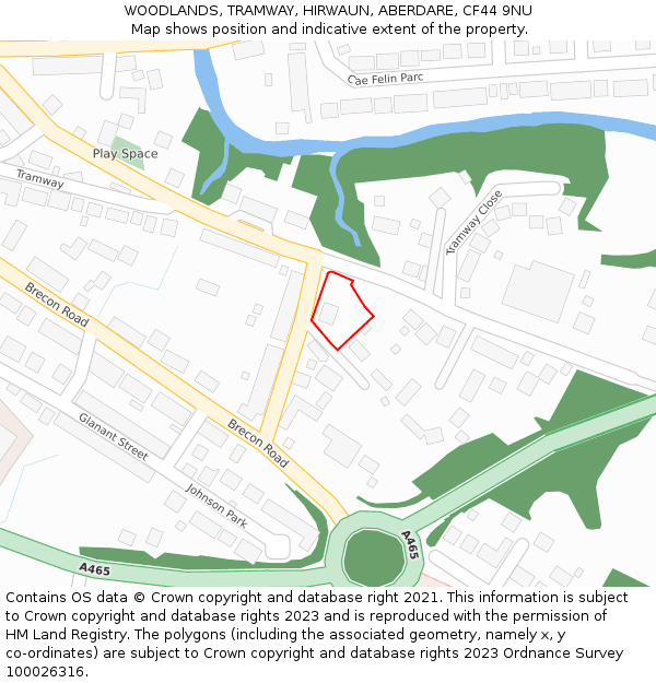 WOODLANDS, TRAMWAY, HIRWAUN, ABERDARE, CF44 9NU: Location map and indicative extent of plot