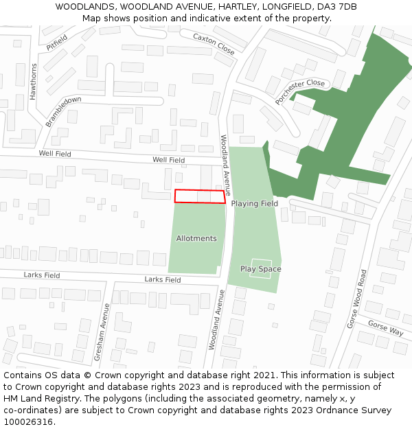 WOODLANDS, WOODLAND AVENUE, HARTLEY, LONGFIELD, DA3 7DB: Location map and indicative extent of plot