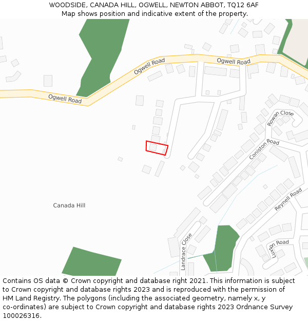 WOODSIDE, CANADA HILL, OGWELL, NEWTON ABBOT, TQ12 6AF: Location map and indicative extent of plot