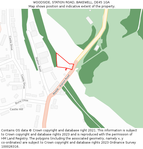 WOODSIDE, STATION ROAD, BAKEWELL, DE45 1GA: Location map and indicative extent of plot