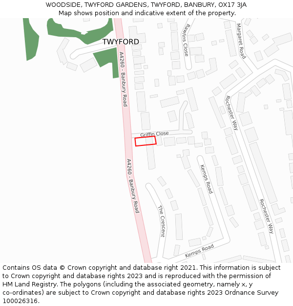 WOODSIDE, TWYFORD GARDENS, TWYFORD, BANBURY, OX17 3JA: Location map and indicative extent of plot