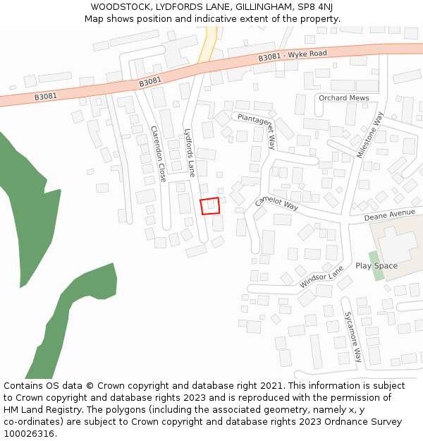 WOODSTOCK, LYDFORDS LANE, GILLINGHAM, SP8 4NJ: Location map and indicative extent of plot