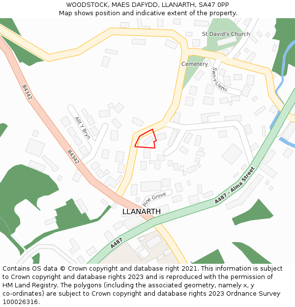 WOODSTOCK, MAES DAFYDD, LLANARTH, SA47 0PP: Location map and indicative extent of plot