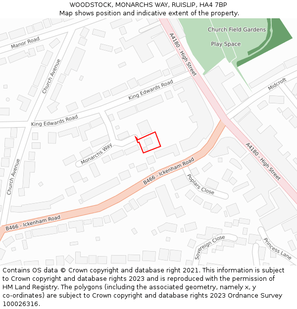 WOODSTOCK, MONARCHS WAY, RUISLIP, HA4 7BP: Location map and indicative extent of plot