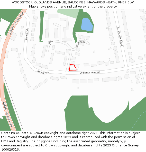 WOODSTOCK, OLDLANDS AVENUE, BALCOMBE, HAYWARDS HEATH, RH17 6LW: Location map and indicative extent of plot