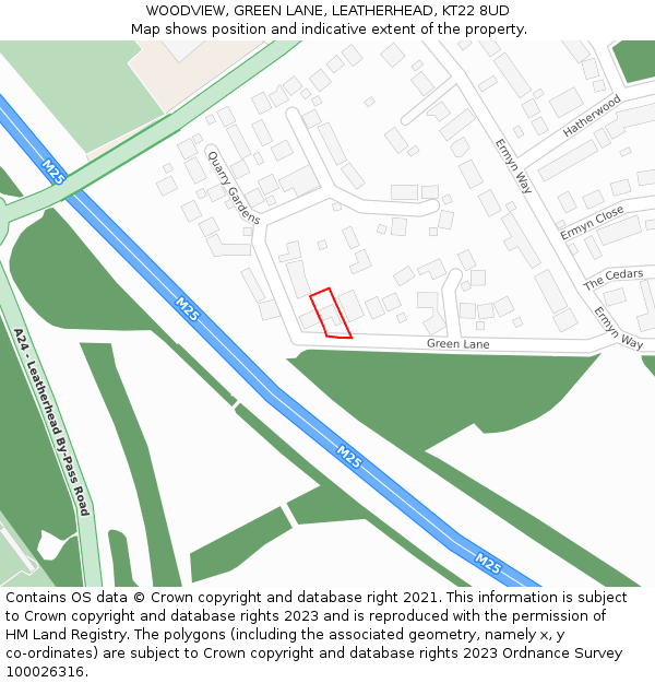 WOODVIEW, GREEN LANE, LEATHERHEAD, KT22 8UD: Location map and indicative extent of plot