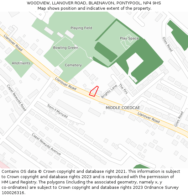 WOODVIEW, LLANOVER ROAD, BLAENAVON, PONTYPOOL, NP4 9HS: Location map and indicative extent of plot