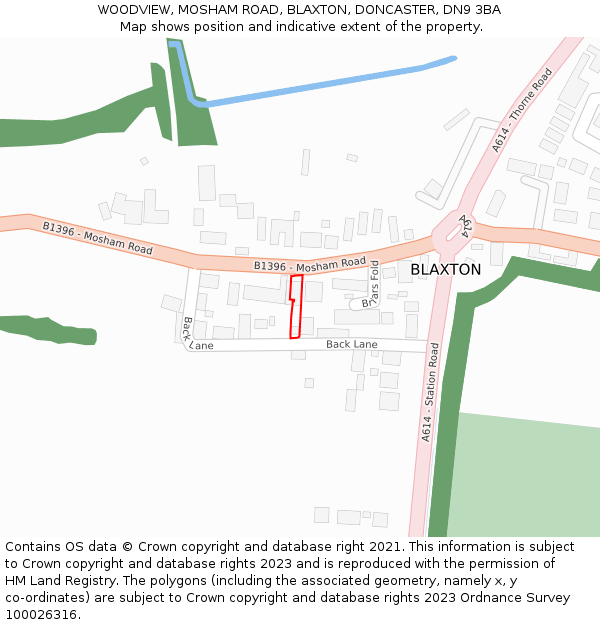 WOODVIEW, MOSHAM ROAD, BLAXTON, DONCASTER, DN9 3BA: Location map and indicative extent of plot