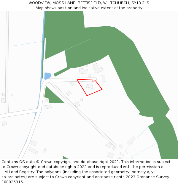 WOODVIEW, MOSS LANE, BETTISFIELD, WHITCHURCH, SY13 2LS: Location map and indicative extent of plot