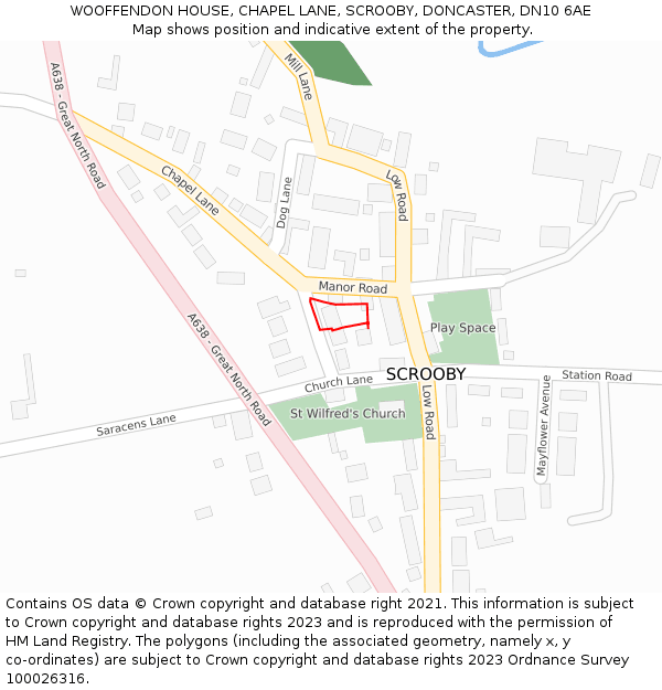 WOOFFENDON HOUSE, CHAPEL LANE, SCROOBY, DONCASTER, DN10 6AE: Location map and indicative extent of plot