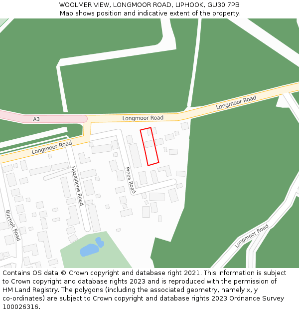 WOOLMER VIEW, LONGMOOR ROAD, LIPHOOK, GU30 7PB: Location map and indicative extent of plot