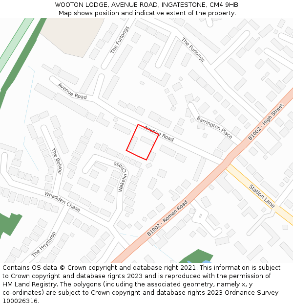WOOTON LODGE, AVENUE ROAD, INGATESTONE, CM4 9HB: Location map and indicative extent of plot