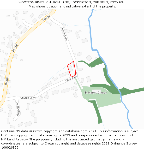 WOOTTON PINES, CHURCH LANE, LOCKINGTON, DRIFFIELD, YO25 9SU: Location map and indicative extent of plot