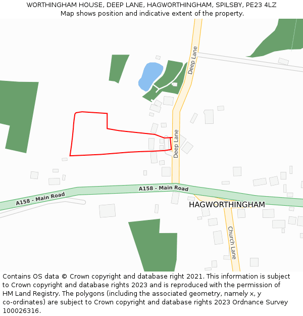 WORTHINGHAM HOUSE, DEEP LANE, HAGWORTHINGHAM, SPILSBY, PE23 4LZ: Location map and indicative extent of plot