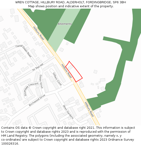 WREN COTTAGE, HILLBURY ROAD, ALDERHOLT, FORDINGBRIDGE, SP6 3BH: Location map and indicative extent of plot