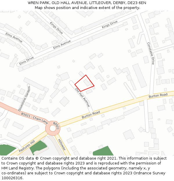 WREN PARK, OLD HALL AVENUE, LITTLEOVER, DERBY, DE23 6EN: Location map and indicative extent of plot