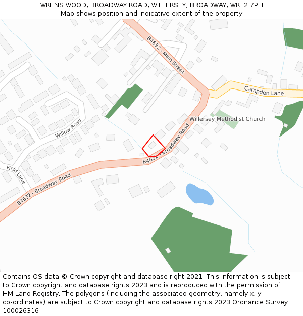 WRENS WOOD, BROADWAY ROAD, WILLERSEY, BROADWAY, WR12 7PH: Location map and indicative extent of plot