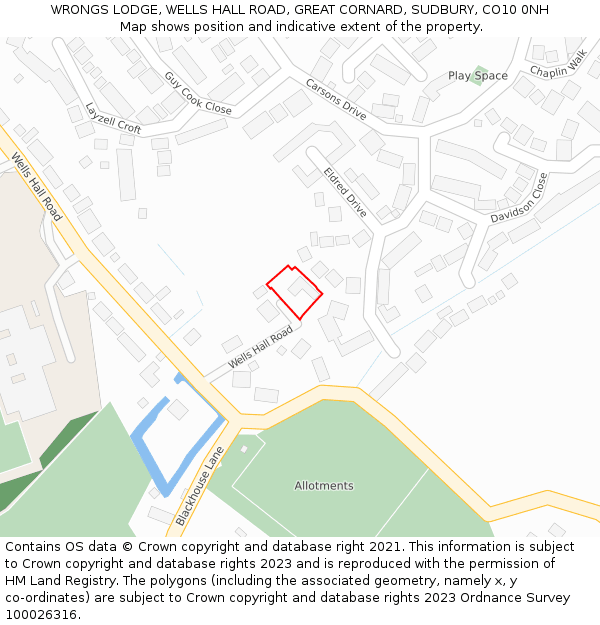 WRONGS LODGE, WELLS HALL ROAD, GREAT CORNARD, SUDBURY, CO10 0NH: Location map and indicative extent of plot